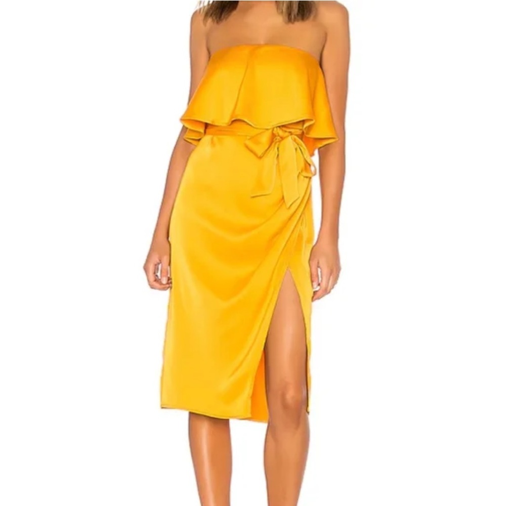 Lovers & Friends Dress Medium Violet Strapless Midi Wrap Marigold Medium